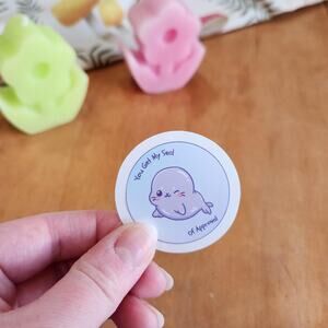Cute Chubby Animal Seal Sticker Funny Message Gag Gift Dad Joke Purple Blue